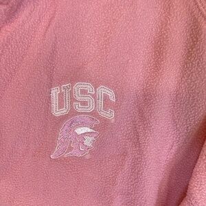USC Trojans Sz Large Pink White 3/4 Zip Pullover Embroidered Logos Tommy Trojan